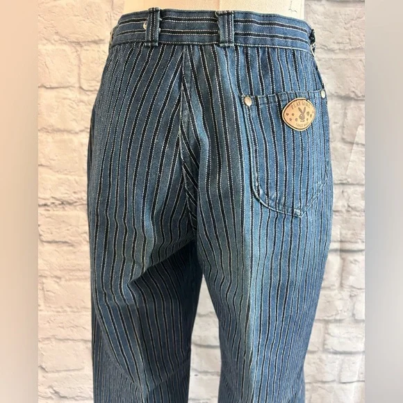 Vintage Striped Denim Jeans Cropped Straight Leg High Rise Mom Grunge 90s 80s - Picture 7 of 14